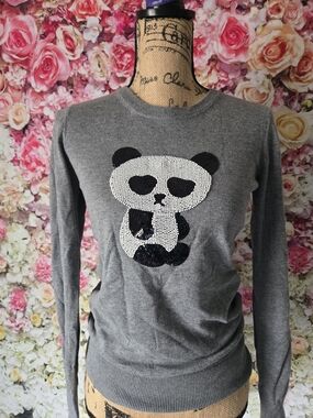 French Connection Beaded Panda Sweater Gray Size XS